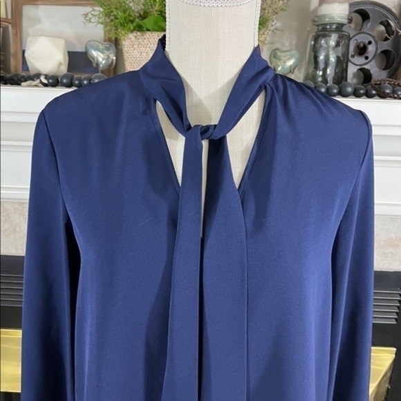 Amanda Uprichard Navy Shift Dress with Tie Neckline - Picture 9 of 13